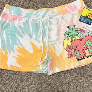 MTV Pastel Tie-Dye Athletic Shorts - Yellow, Mint & Pink